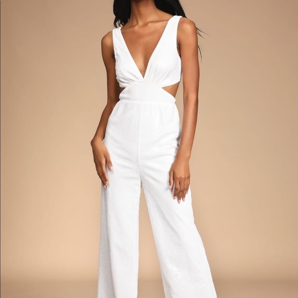 Lulus white sequin jumpsuit - new with tags! Size XS - Picture 1 of 7